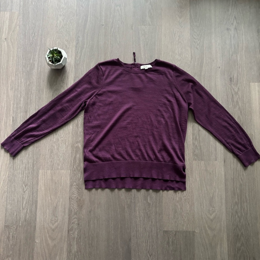 LOFT Deep Cranberry Thin-Knit Wool Sweater
